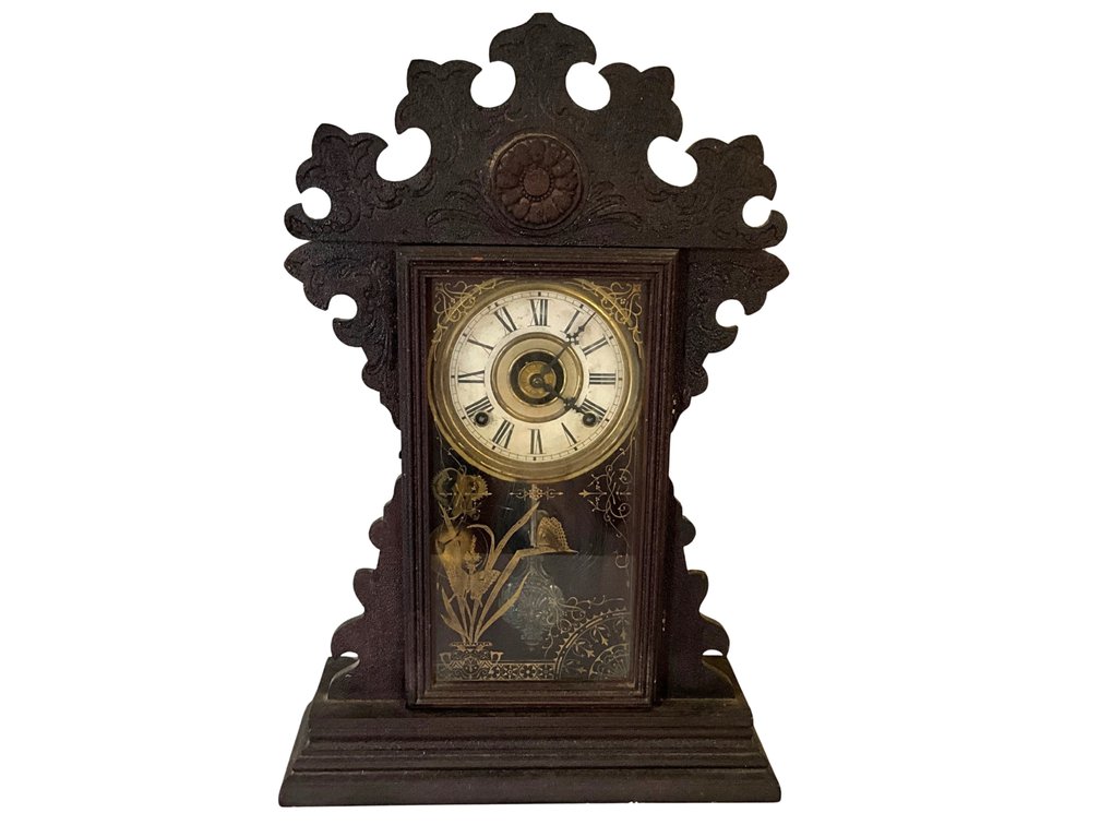 Carved Wood Gingerbread Mantel Clock with Alarm