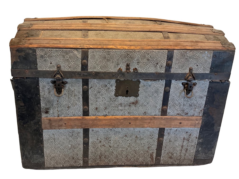 Steamer Trunk with Wood and Metal Bands
