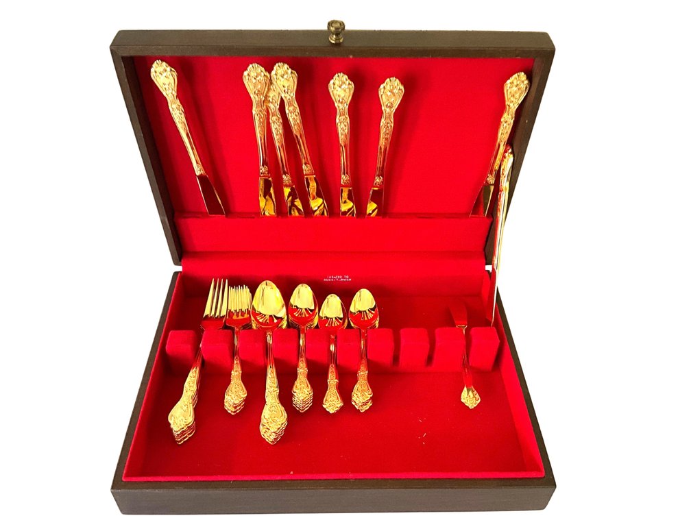 Gold-Tone Stainless Steel Flatware Set with Case