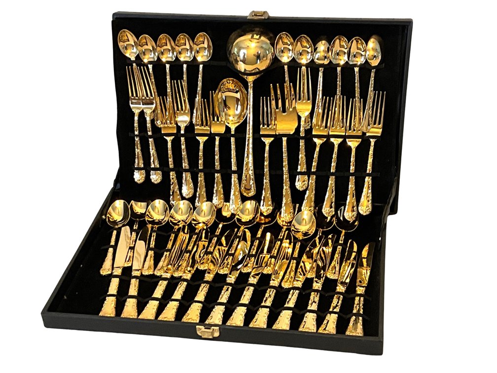 Gold-Tone Flatware Set with Storage Case