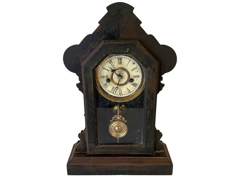 Dark Finished Gingerbread Mantel Clock with Brass Pendulum