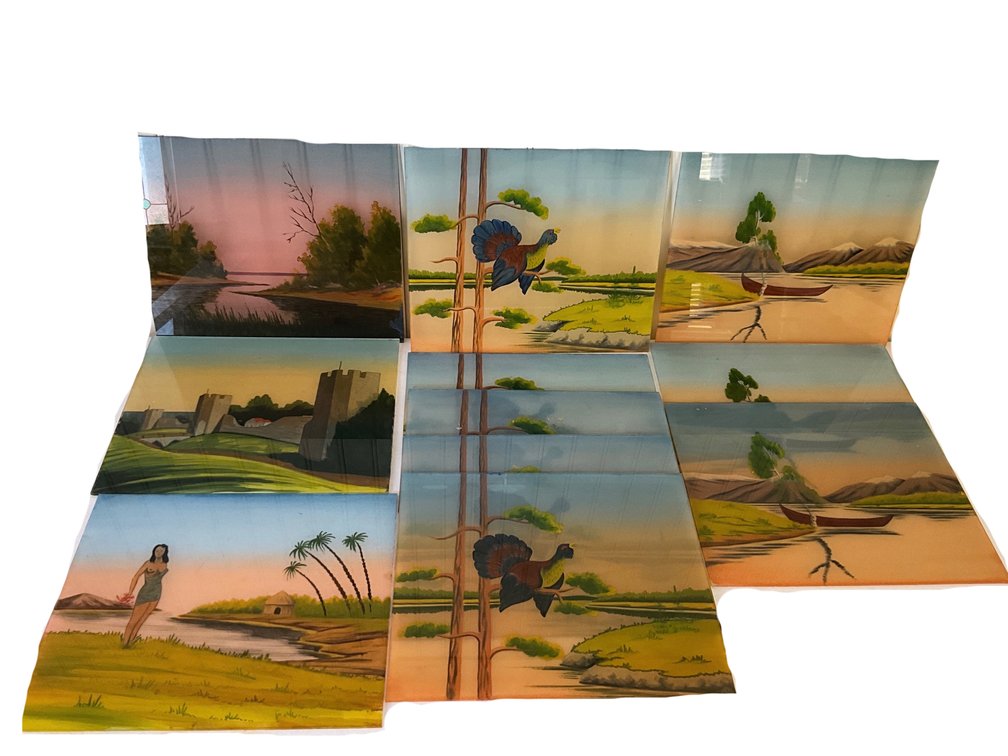 Reverse-Painted Glass Clock Panels