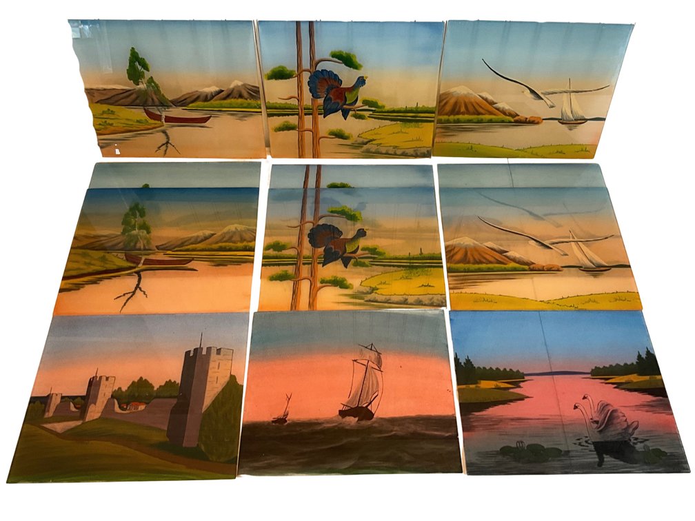Reverse-Painted Glass Clock Panels