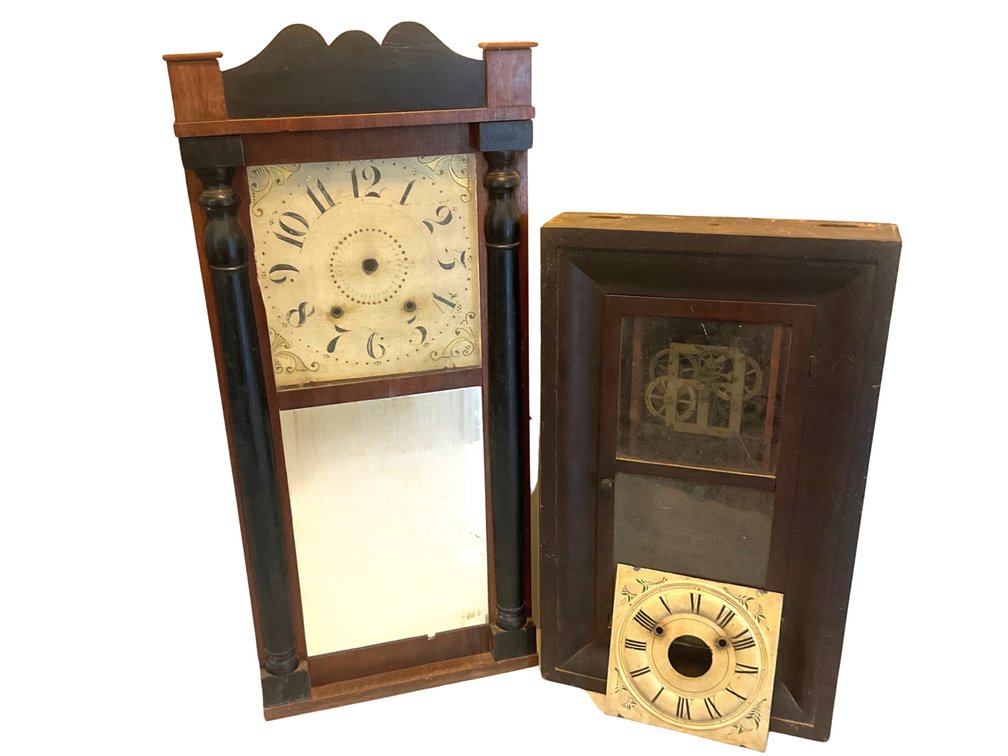 Two Early American Wooden Shelf Clocks