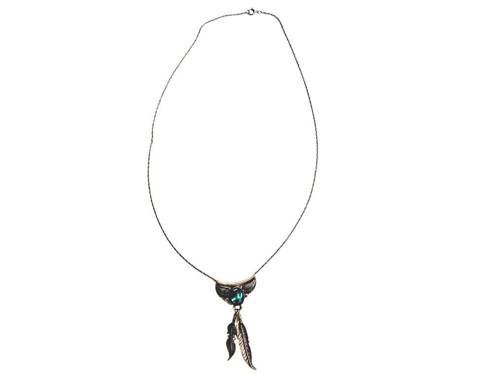 Sterling Silver Jake Southwestern Feather Pendant Necklace with Abalone Stone