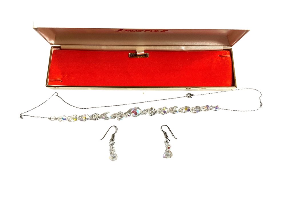 Trustyle Sterling Silver Crystal Bead Necklace and Dangle Earrings Set in Original Box