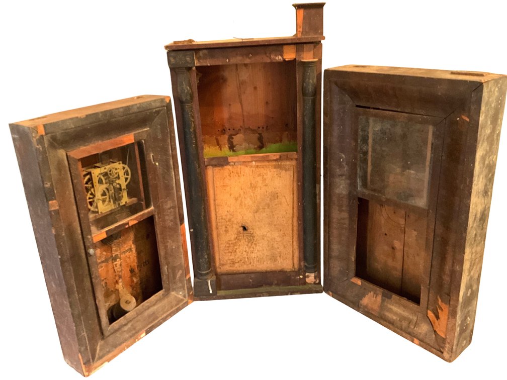 Three Wooden Wall Clock Cases and Movements
