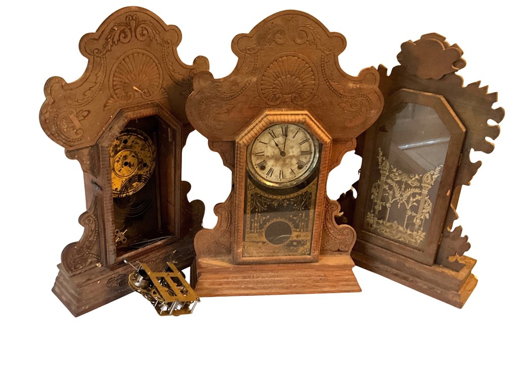 Three Decorative Wooden Mantel Clocks