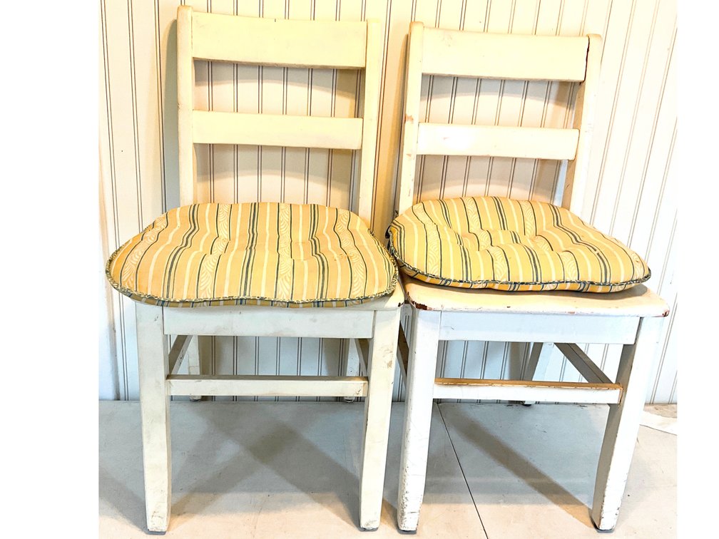 Pair of Wooden Ladder-Back Chairs with Cushions