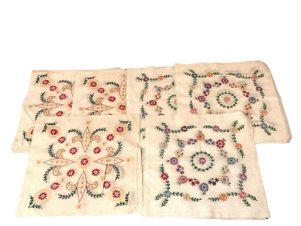 Hand-Embroidered Floral Quilt Blocks