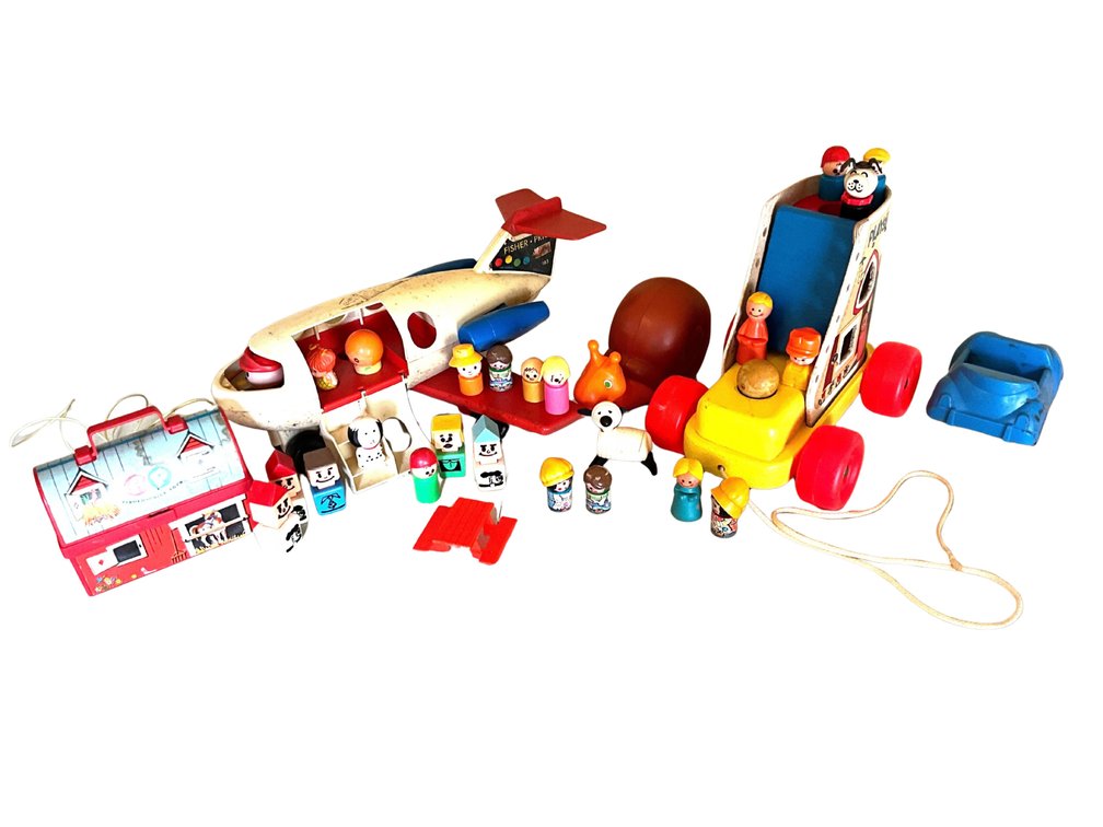 Fisher-Price Little People Playset with Jet Plane, Playskool Pull Toy Shoe and Barn Lunch Box