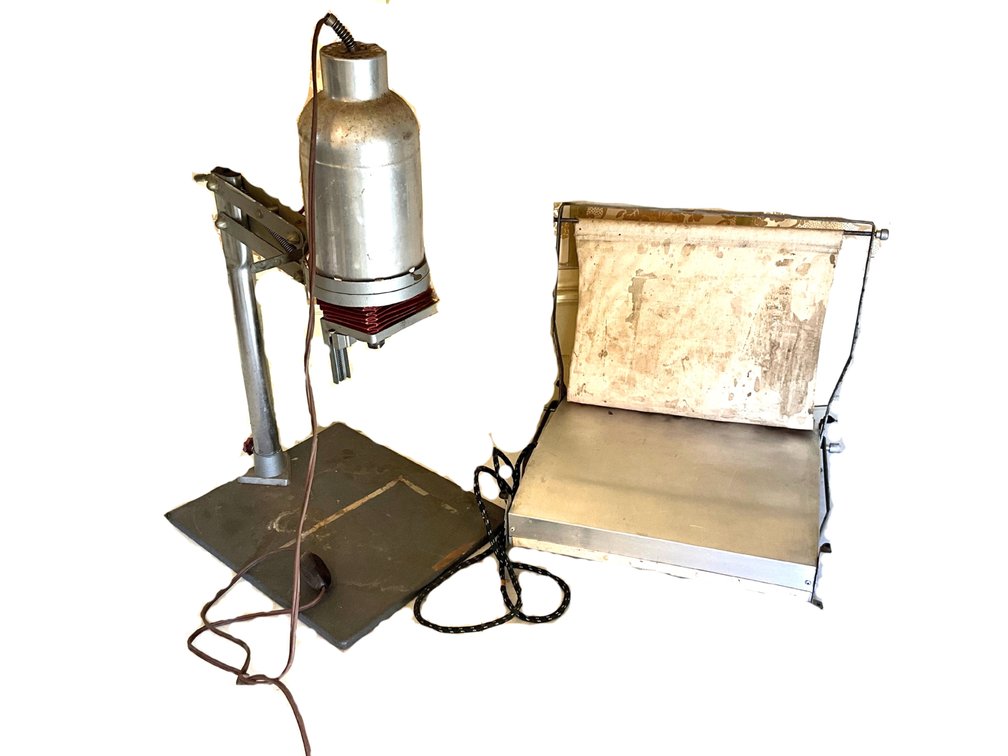 Aluminum Photographic Enlarger with Red Bellows and Heated Print Dryer