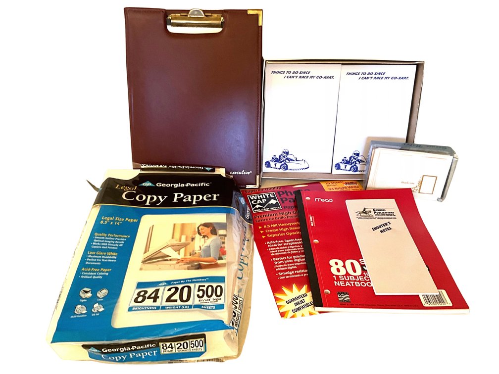 Office Supplies Lot with Legal Copy Paper, Photo Paper, and Executive Clipboard Folder