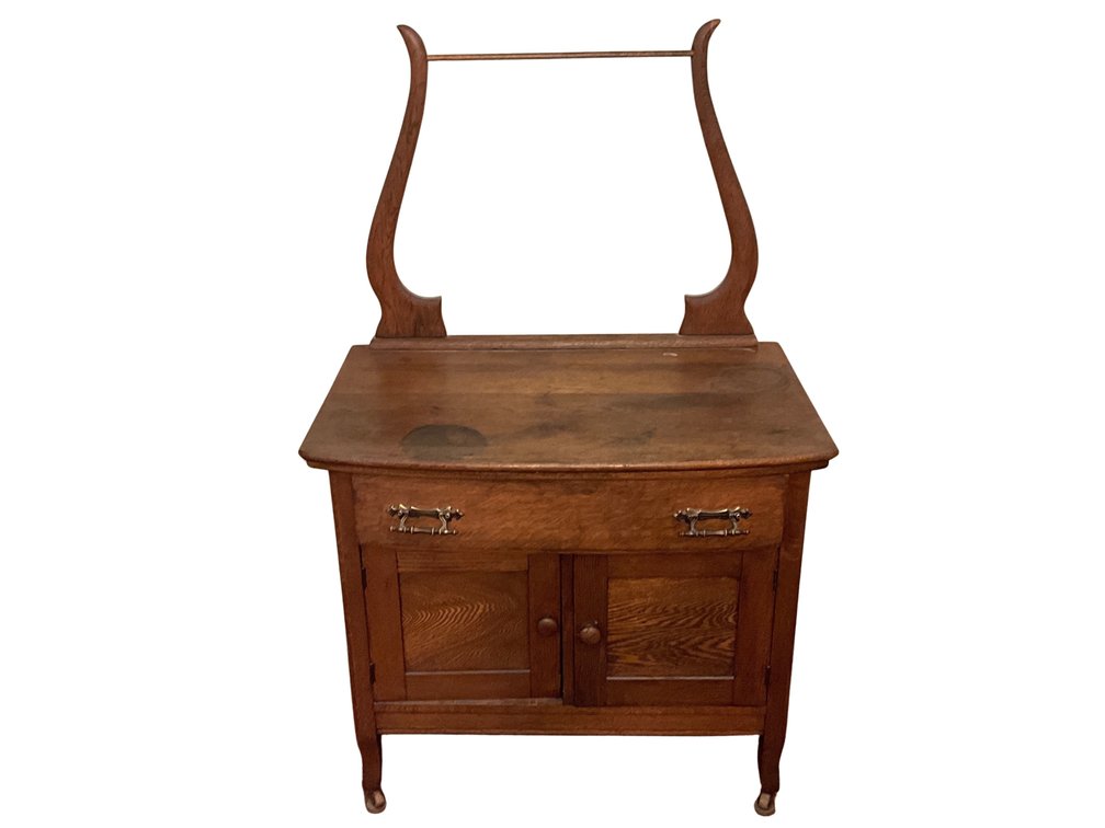 Oak Washstand with Towel Bar and Casters