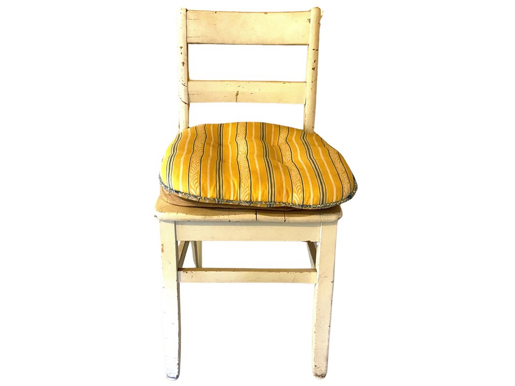 White Painted Wood Ladder Back Chair with Seat Cushions