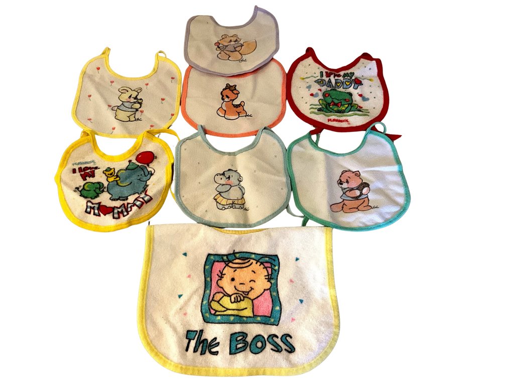 Baby Bibs with Animal Designs, Including I Love My Daddy and The Boss
