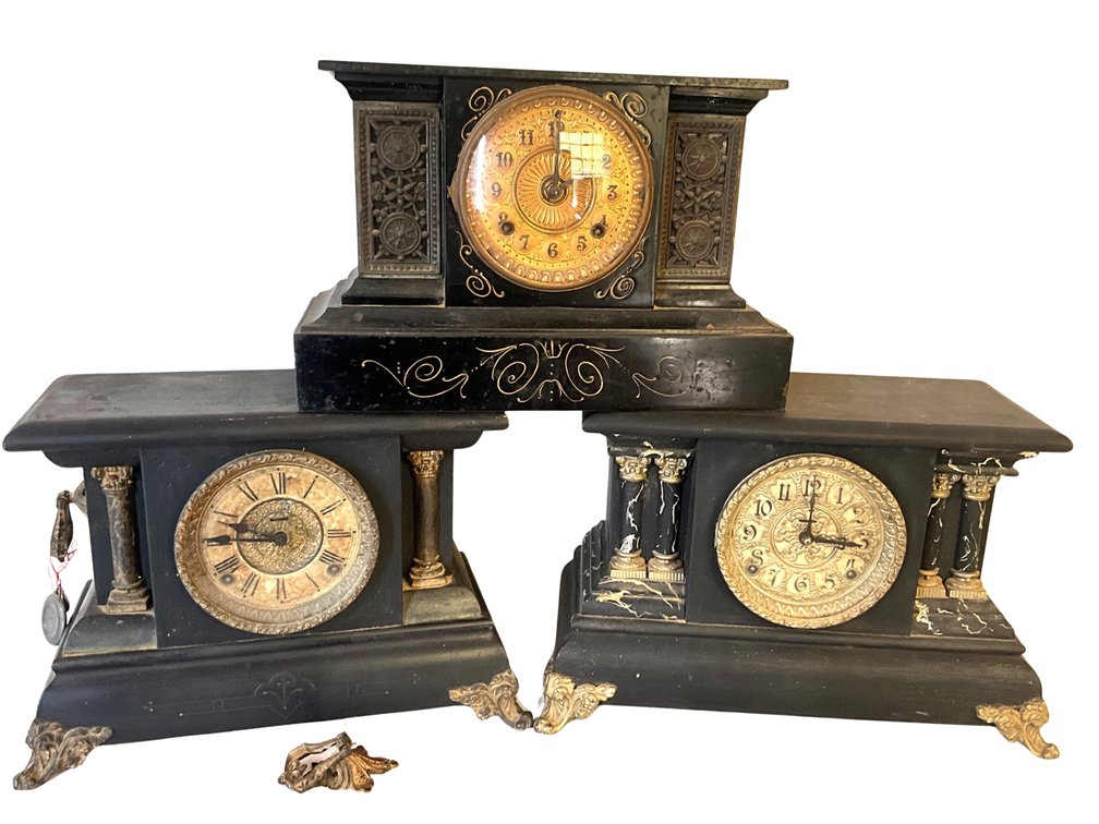 Three Ornate Mantel Clocks