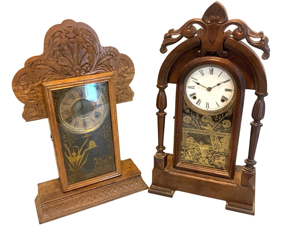 Two Decorative Wooden Mantel Clocks