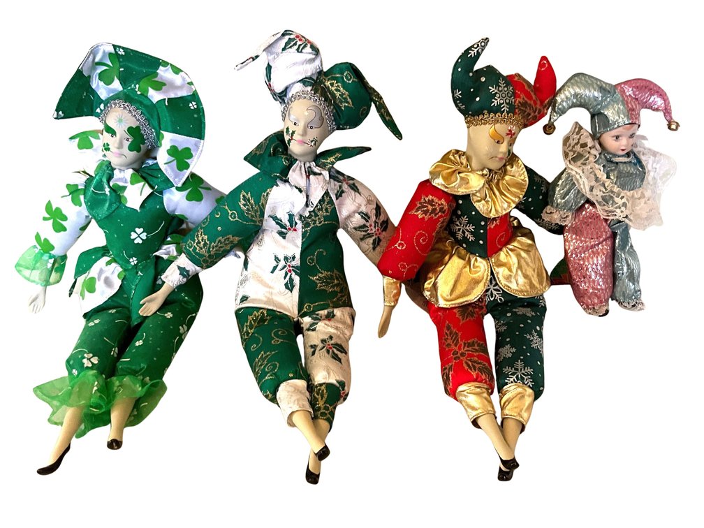 Four Christmas Jester Dolls