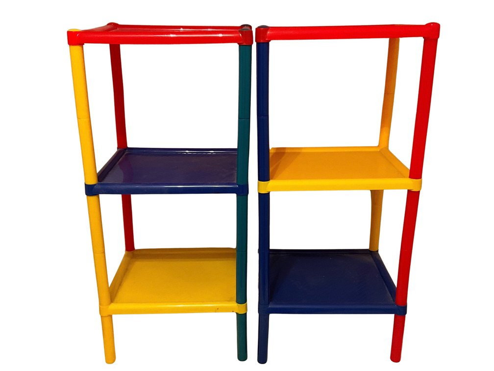 Pair of Colorful Plastic Shelving Units