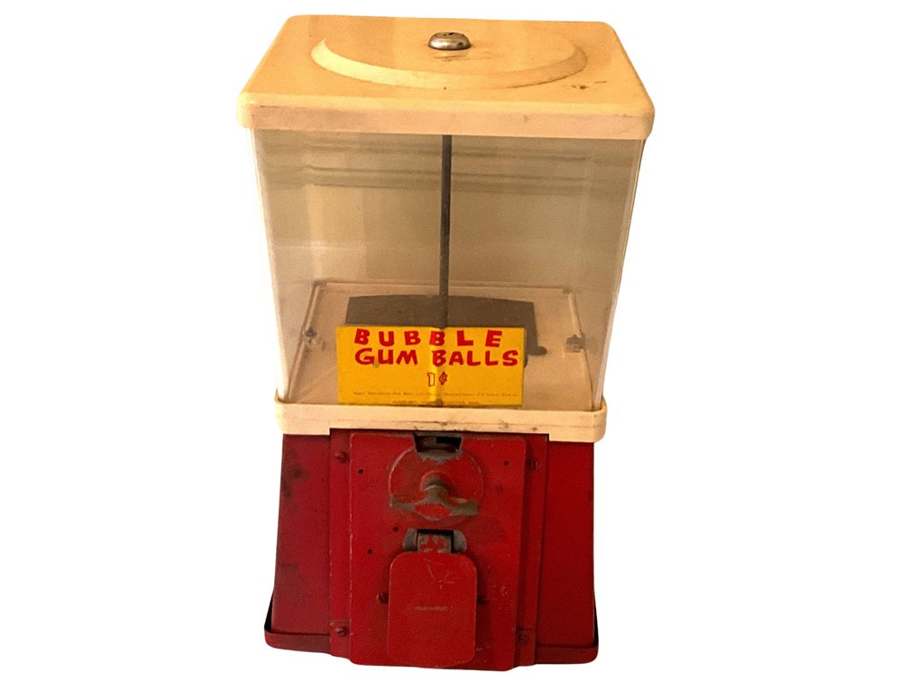 Red Metal Penny Bubble Gum Ball Machine