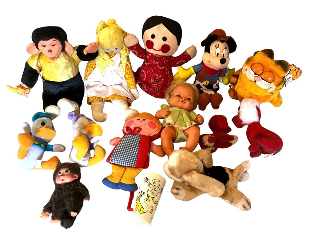 Plush Toys and Dolls Including Garfield, Minnie Mouse, Monchhichi and Mr. Bim Style Monkey