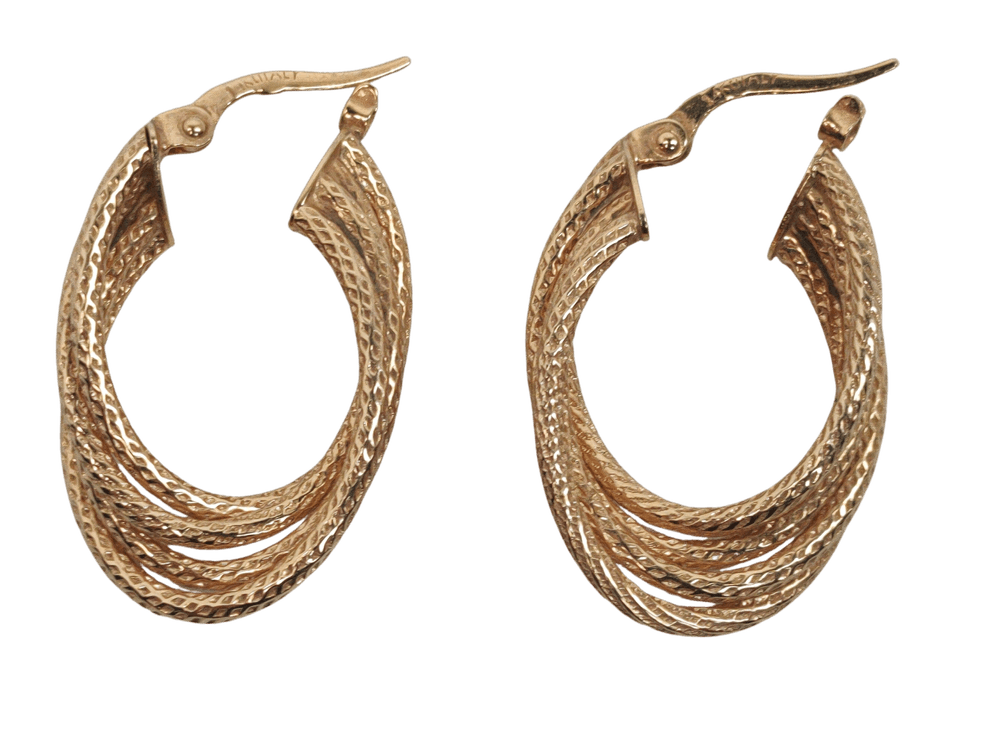 14K Gold Oval Ribbed Hoop Earrings 