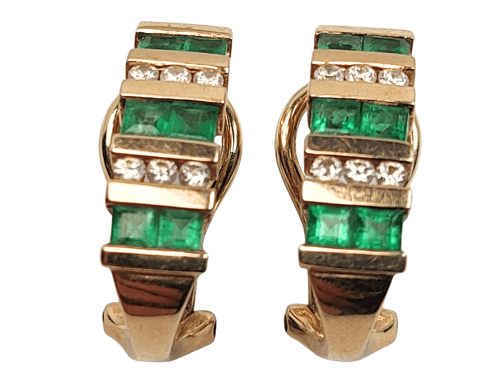 Elegant 14K Gold Diamond and Emerald Earrings 