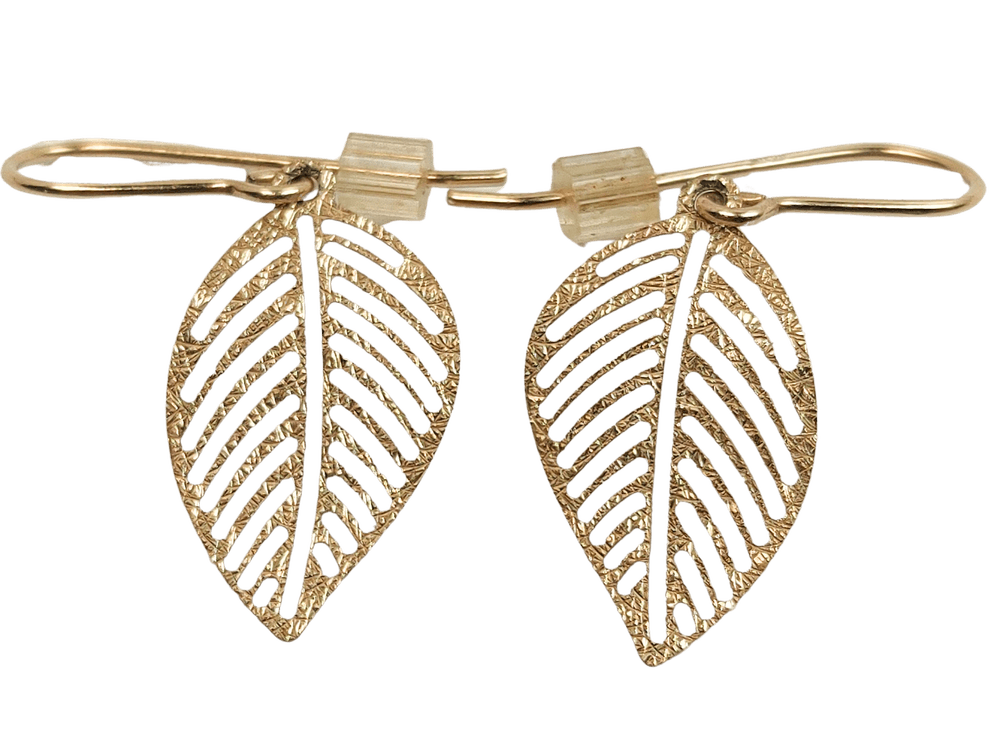 14K Dainty Leaf Dangle Earrings