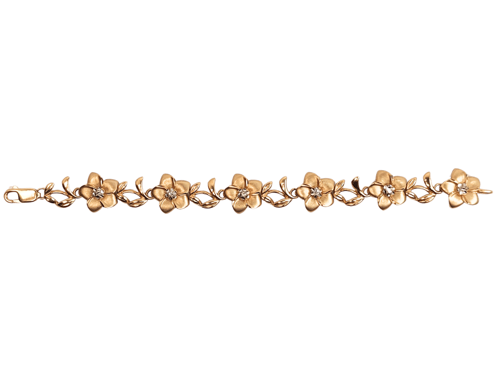 Vintage 14K Gold Plumeria Flower Link Bracelet