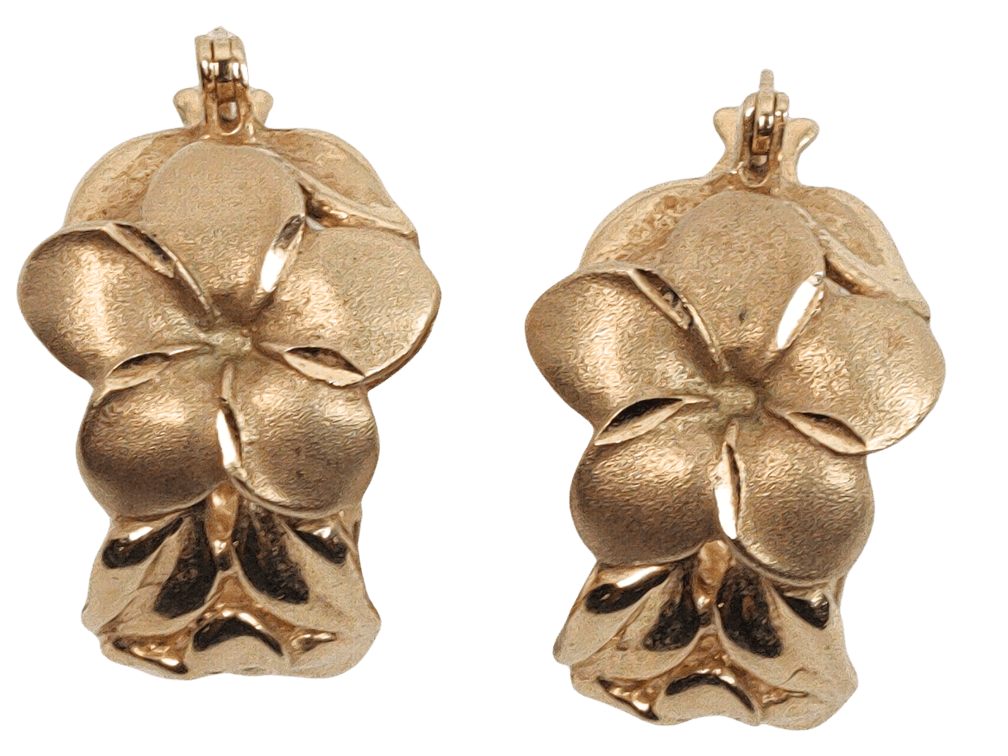 Vintage Plumeria Fluted Hoop Earrings
