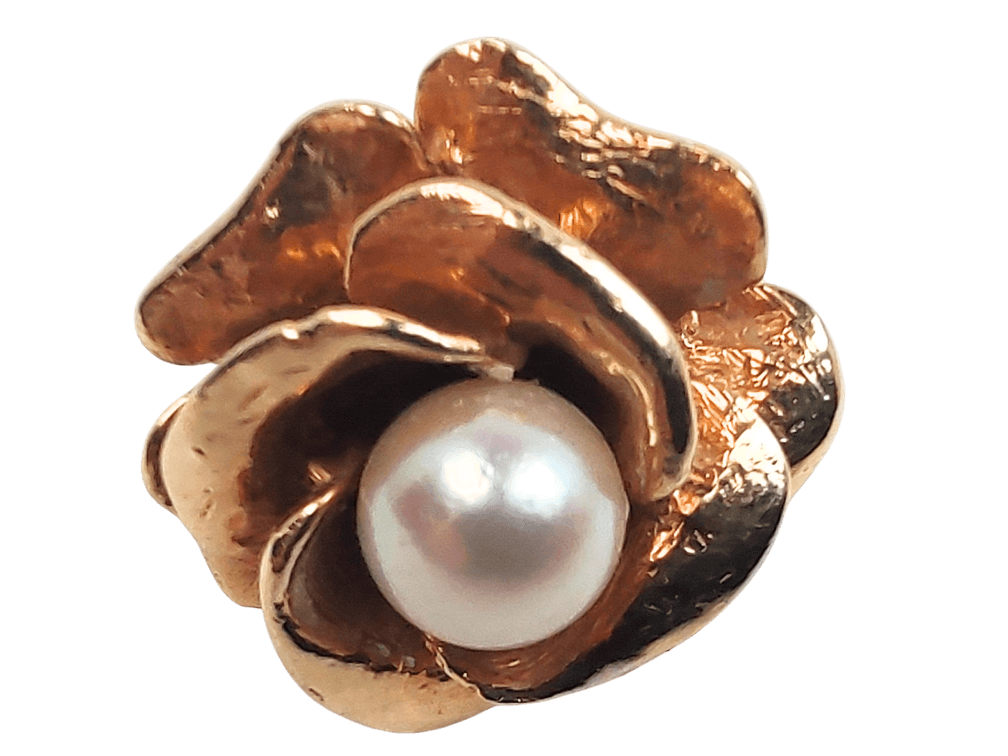 Vintage Gold Rose Flower Ring with Pearl