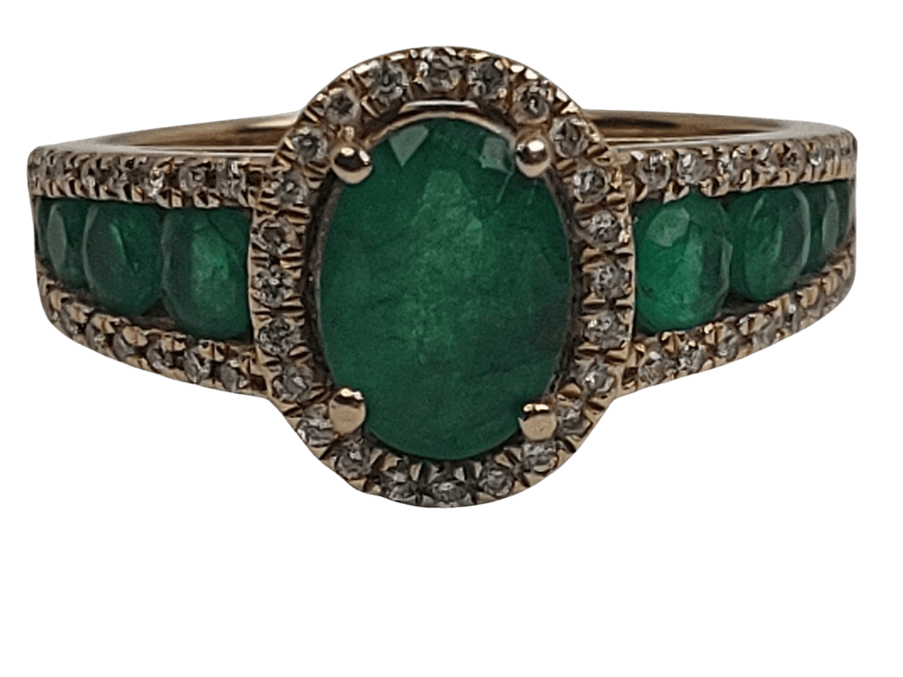 Excellent 14K Gold Emerald and Diamond Ring