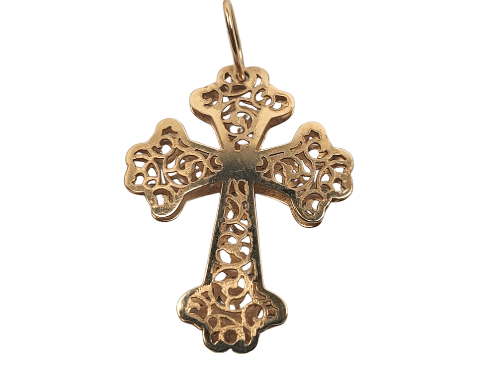 Elaborate 14K Gold Cross Pendent