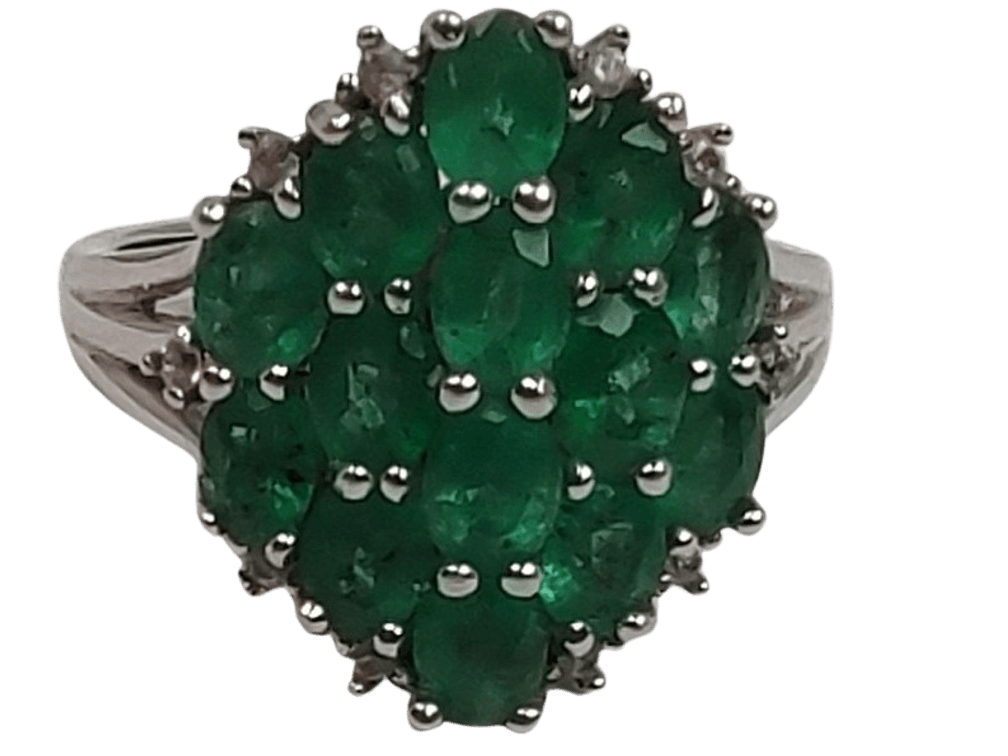 Wonderful Sterling Silver Emerald and Diamond Ring