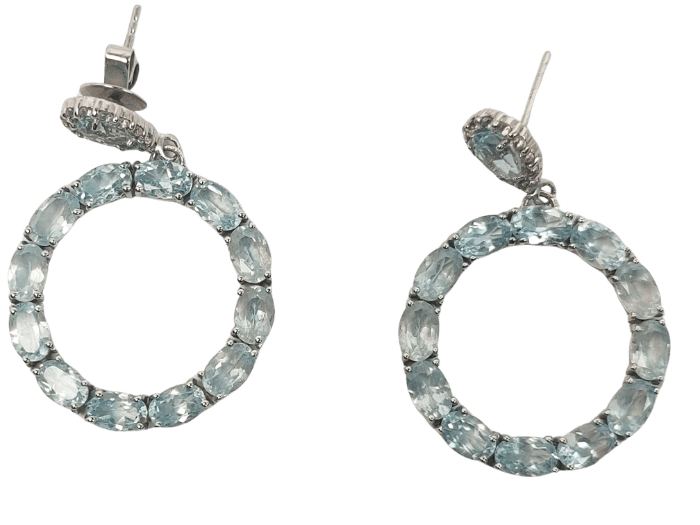 Sky Blue Topaz Drop Hoop Earrings