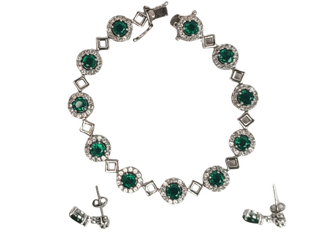 Deep Green Stone Earrings with Matching Sterling Silver Bracelet