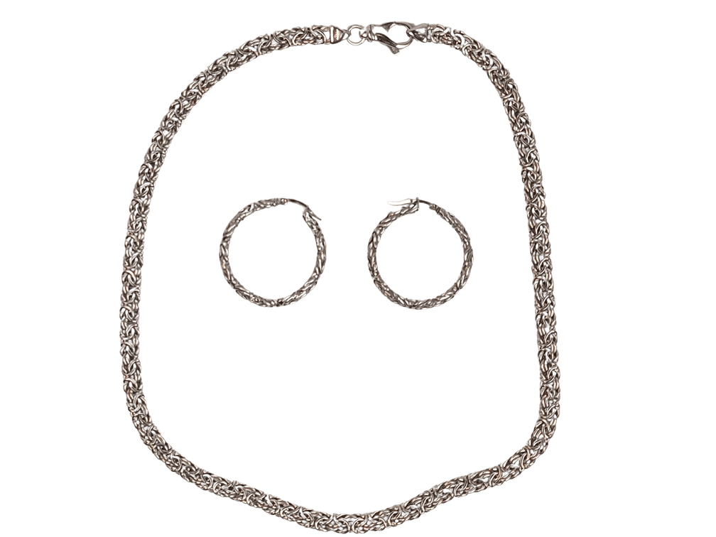 Italian Sterling Silver Byzantine Hoops and Necklace