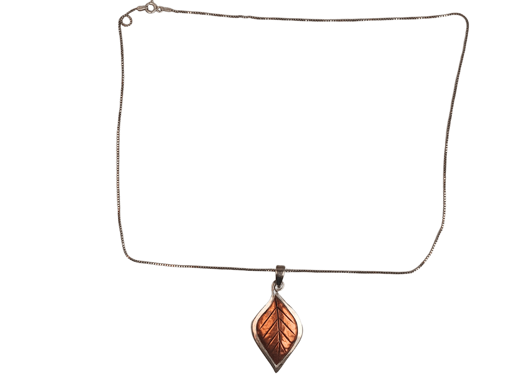 Whimsical Copper and Sterling Silver Leaf Pendant Necklace