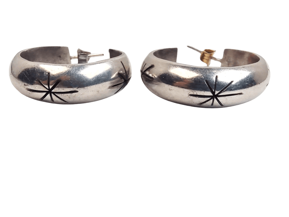 Vintage Taxco Mexico Sterling Silver Hoop Earrings