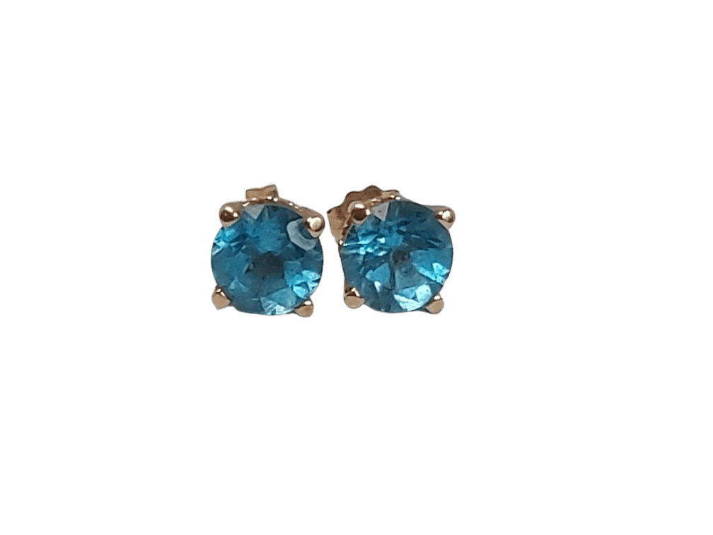 Natural Blue Topaz Stud Earrings in 14K Yellow Gold