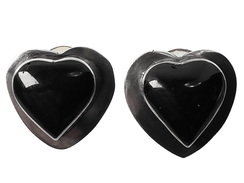 Sterling Silver Heart Shape Onyx Earrings