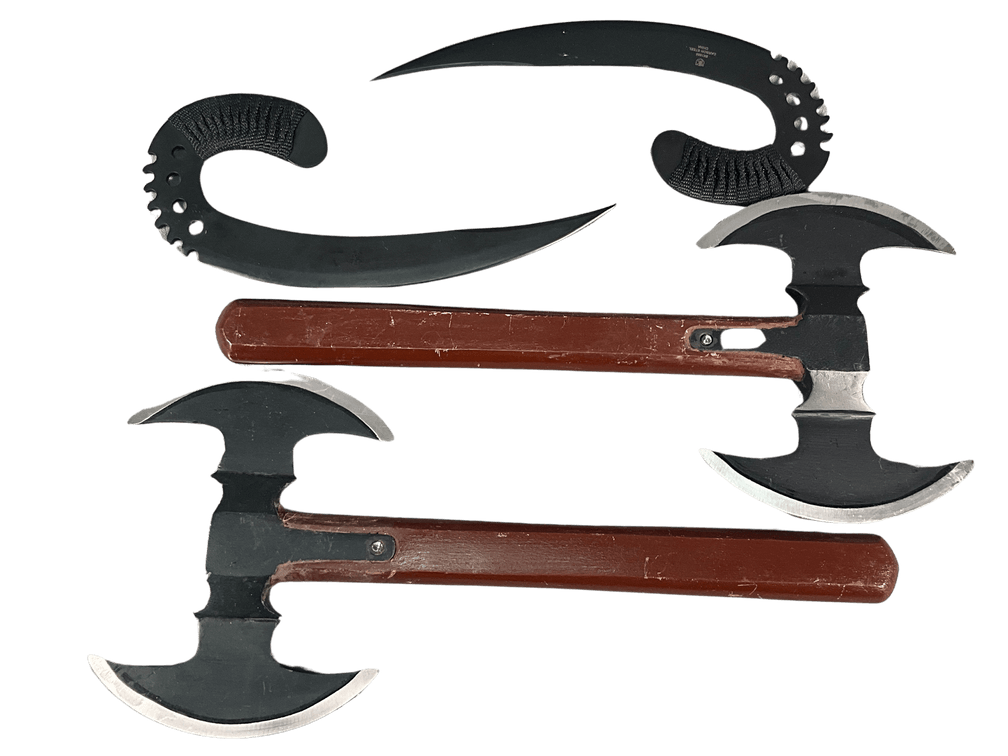 Sabre Claw Knife Set and Two Medieval Throwing Hatchets
