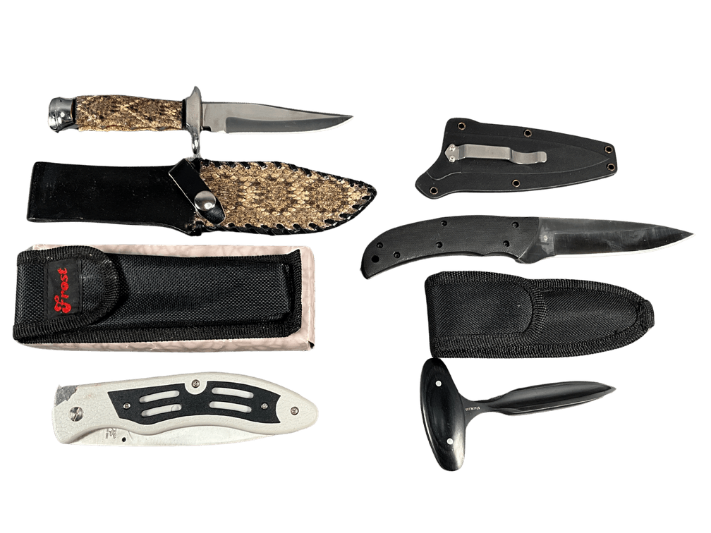 2 Fixed Blade Knives, Pocket Knife and Push Daggar with Sheaths