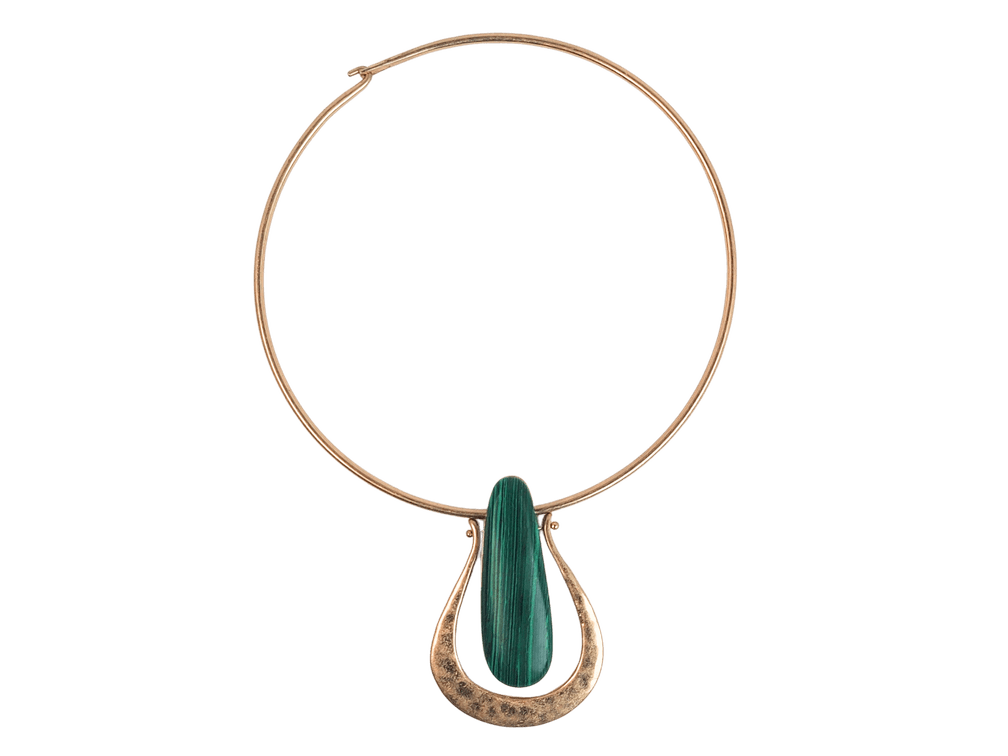 Modernist Choker Necklace with Green Teardrop Pendant