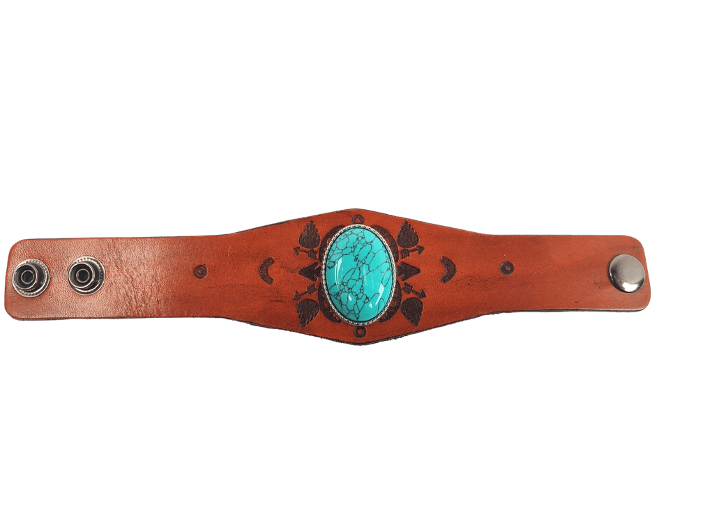 Native American Hand Tooled Leather Cuff Bracelet
