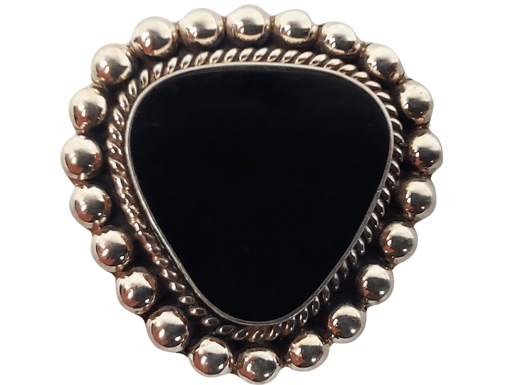 Mid Century Sterling Silver Black Onyx Brooch