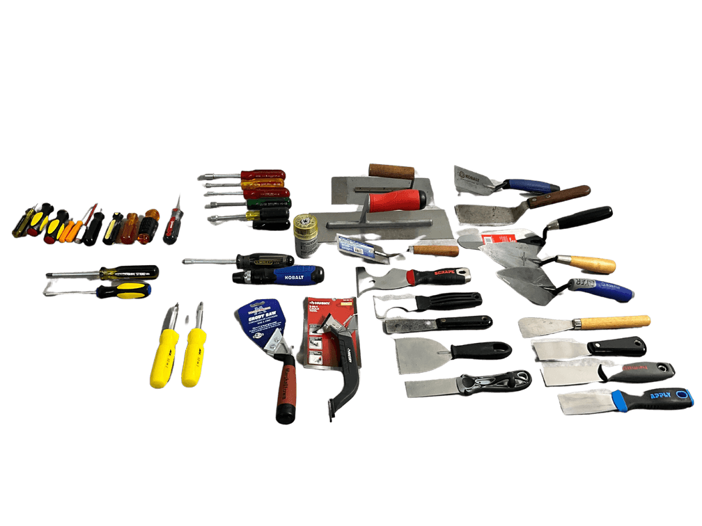 Trowel, Scrapers Caulk Tools, Grout Saw and Screwdrivers