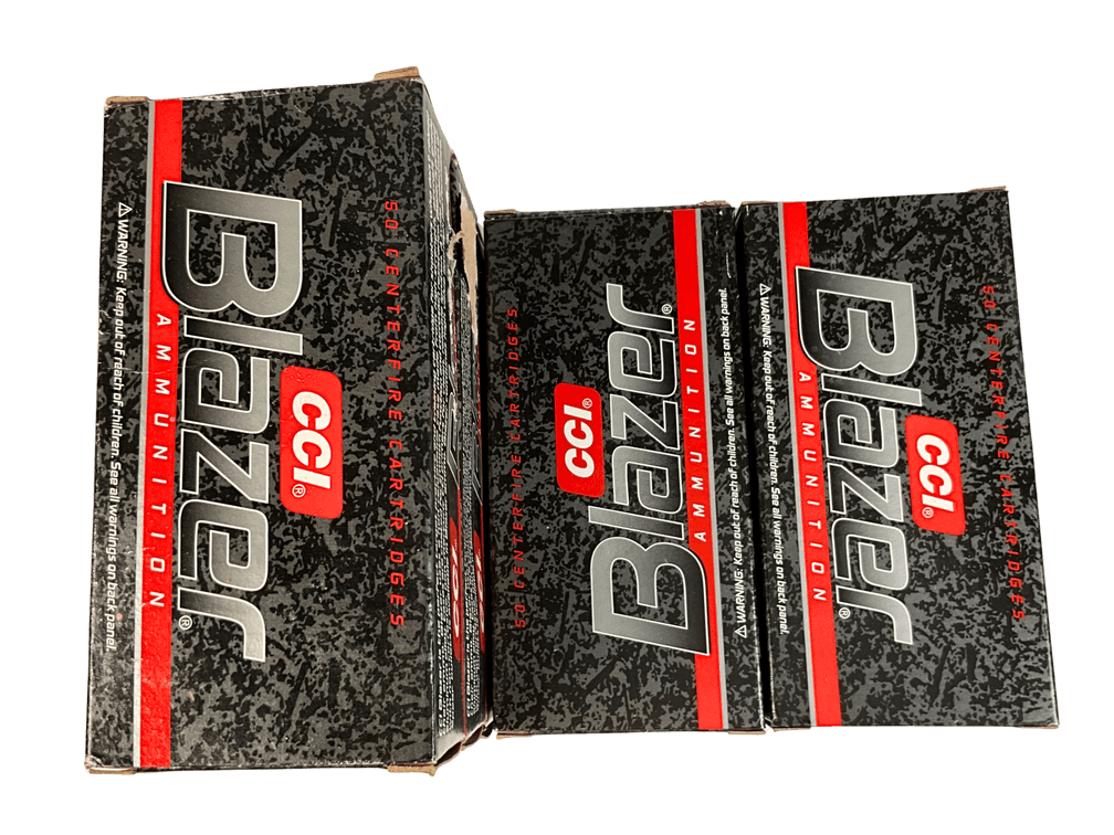 Five Boxes of Blazer 38 Special+P Ammunition. 