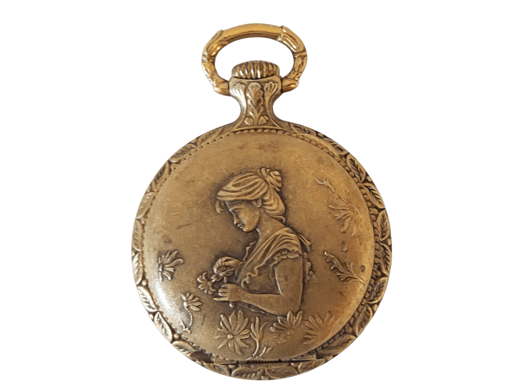 Gold-Tone Pocket Watch with Ornate Floral Engravings